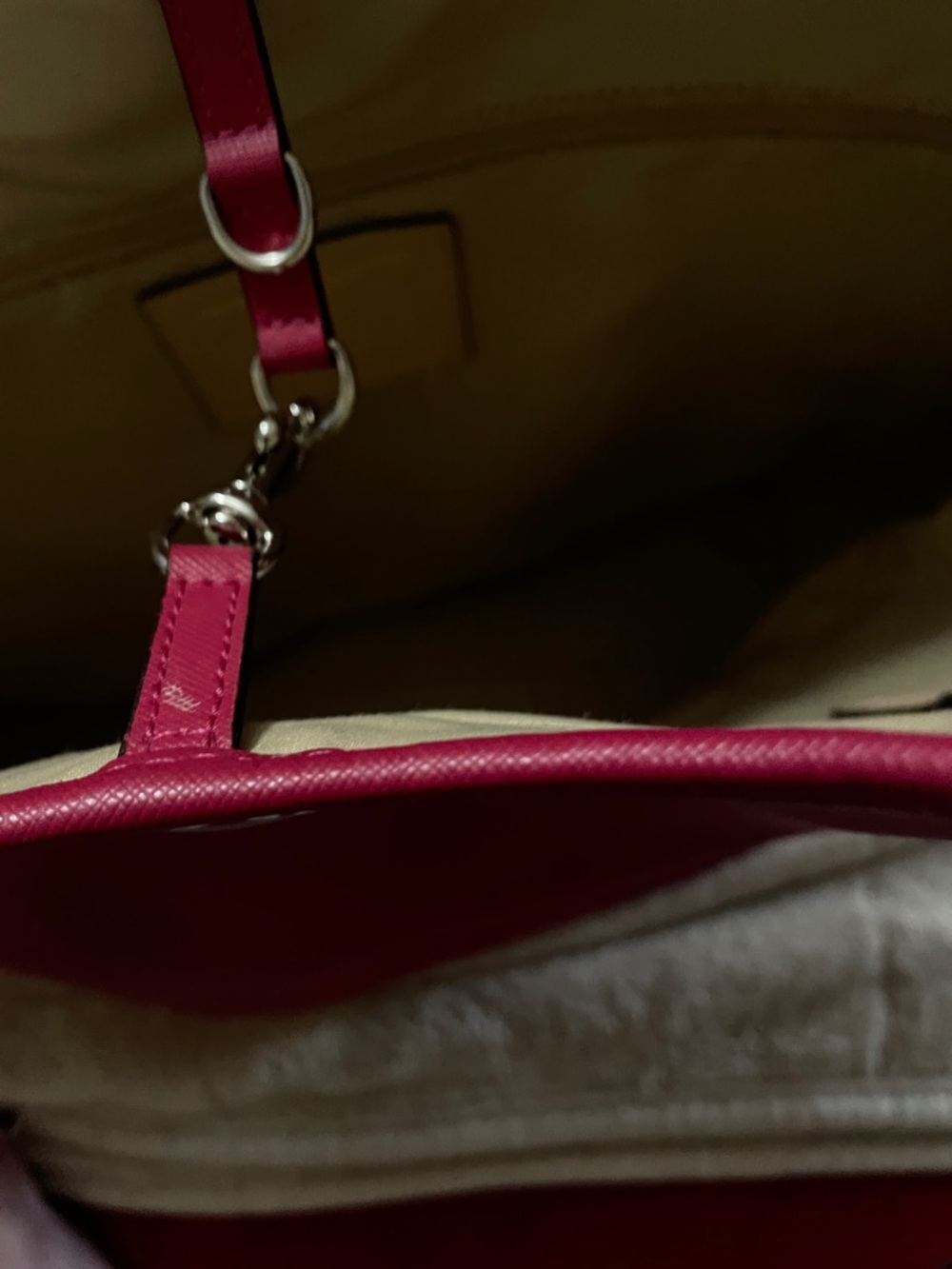 COACH Cherry Red Leather Tote with Signature Charm - Picture 5 of 16